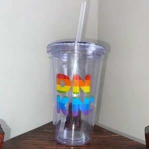 Dunkin Donuts 16 oz Acrylic Sipper Tumbler Rainbow Pride Clear w/ Straw🏳️‍🌈